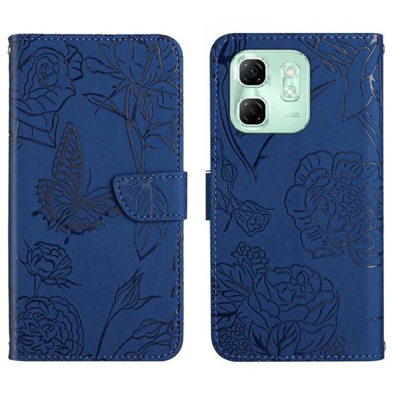 Custodia in pelle flip con motivo a farfalla in rilievo per Infinix Hot 50i 4G (blu)