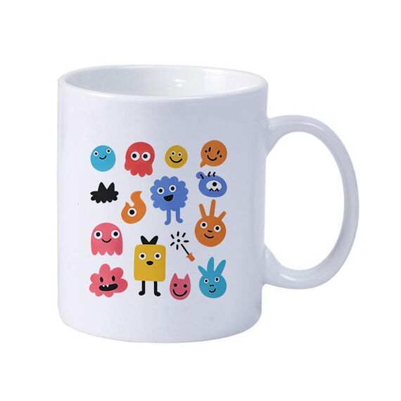 Tazza da latte in ceramica bianca semplice con stampa di mostri carini, tazza da acqua, stampa su richiesta