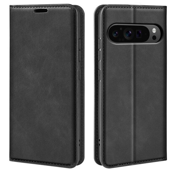 Per Google Pixel 9 Pro XL Custodia in pelle con ventosa magnetica Retro-skin (nero)
