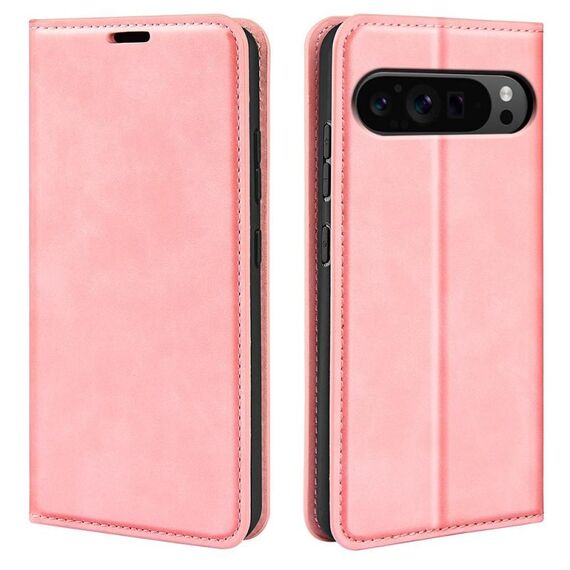 Per Google Pixel 9 Pro XL Custodia in pelle con ventosa magnetica Retro-skin (rosa)