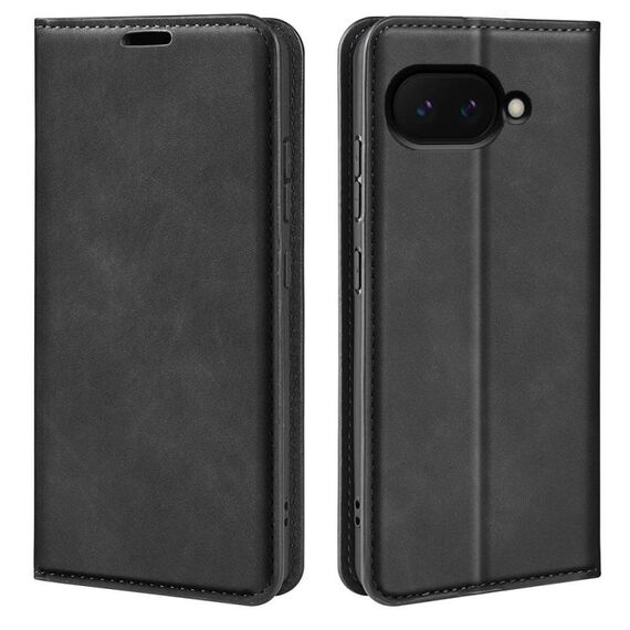 Per Google Pixel 9a Custodia in pelle con ventosa magnetica Retro-skin (nero)