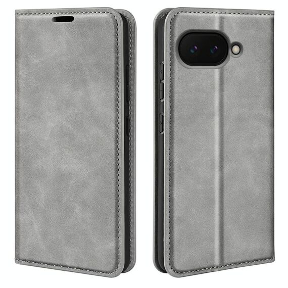 Per Google Pixel 9a Custodia in pelle con ventosa magnetica Retro-skin (grigio)