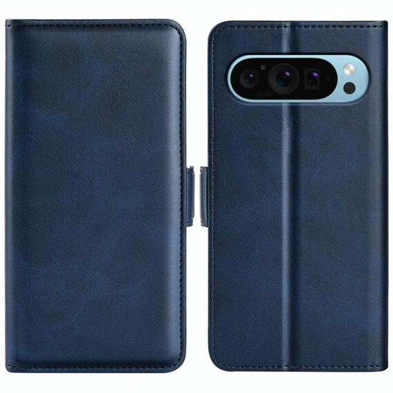 Per Google Pixel 9 / 9 Pro Custodia per telefono in pelle con fibbia magnetica orizzontale a doppio lato (blu scuro)