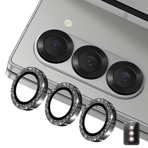 Per Samsung Galaxy Z Fold5 ENKAY Hat-Prince 9H Obiettivo della fotocamera posteriore Pellicola in vetro temperato in lega di alluminio glitterata (nero)