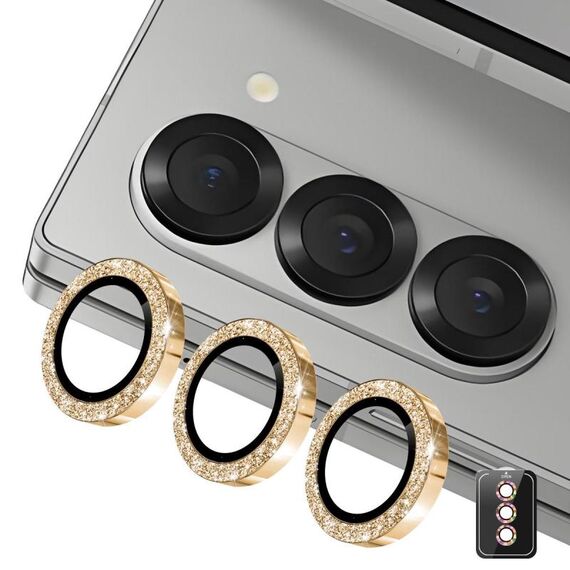 Per Samsung Galaxy Z Fold5 ENKAY Hat-Prince 9H Obiettivo della fotocamera posteriore Pellicola in vetro temperato in lega di alluminio glitterata (oro)