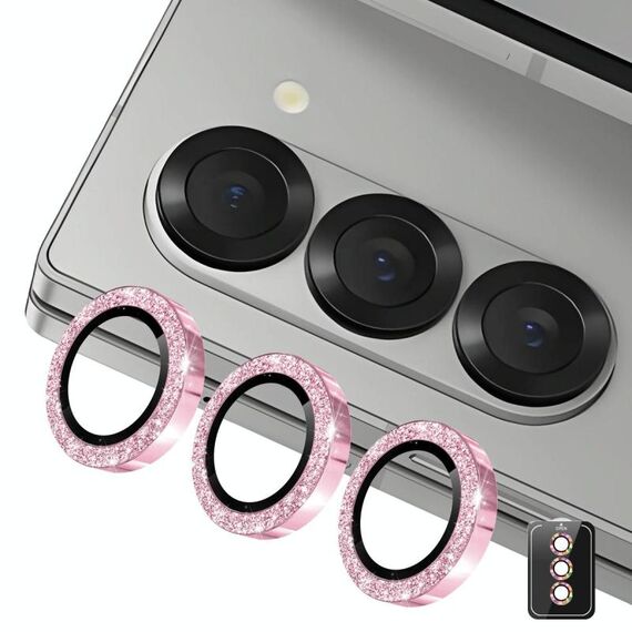 Per Samsung Galaxy Z Fold6 ENKAY Hat-Prince 9H Obiettivo della fotocamera posteriore Pellicola in vetro temperato in lega di alluminio glitterata (rosa)