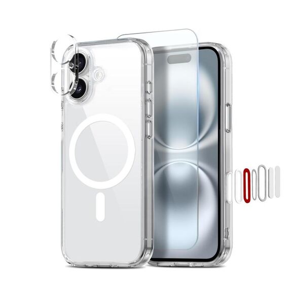 Per iPhone 16 NORTHJO 3 in 1 PC Custodia magnetica per telefono con pellicola per schermo e pellicola per obiettivo (trasparente)