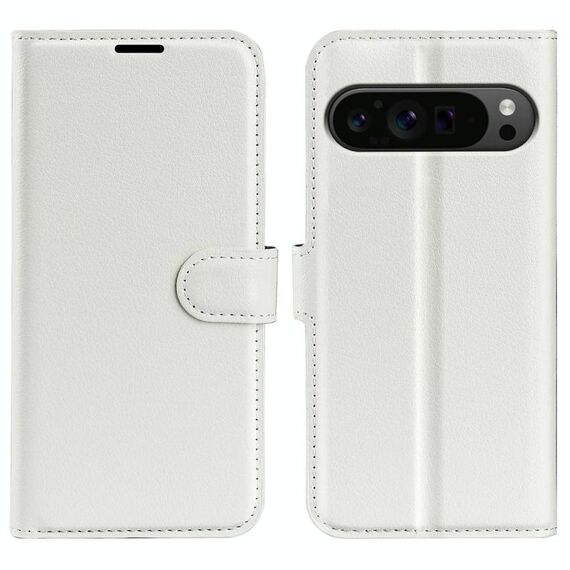 Per Google Pixel 9 Pro XL Custodia per telefono in pelle con texture Litchi orizzontale con supporto (bianco)