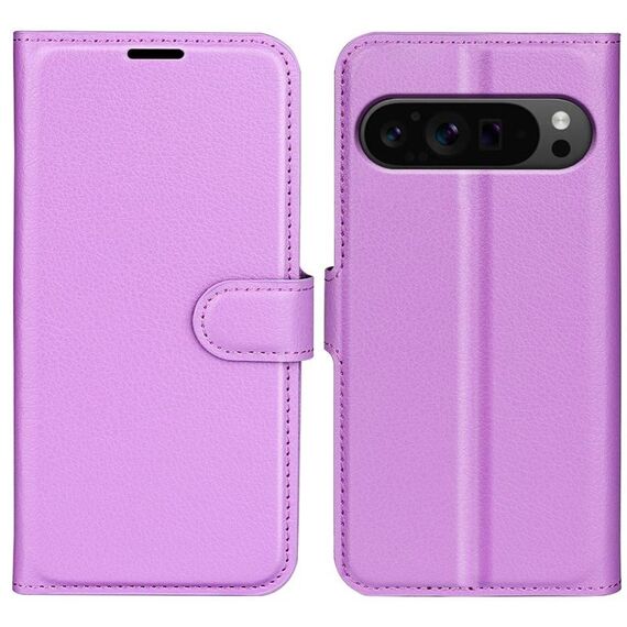 Per Google Pixel 9 Pro XL Custodia per telefono in pelle con texture Litchi orizzontale con supporto (viola)