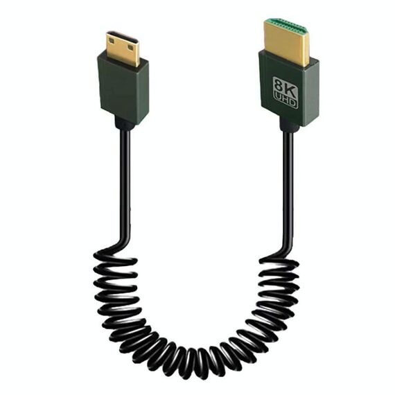 Cavo a molla HDMI 2.1 8K 60HZ, lunghezza 0,5 m, specifiche: Mini HDMI dritto