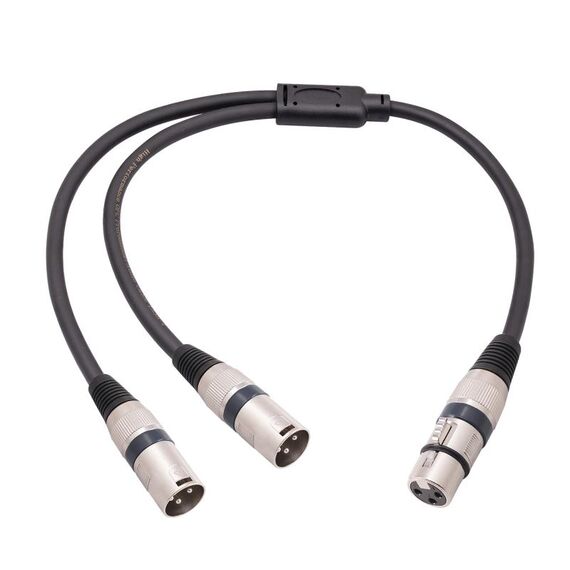 2055YMMF-05 Cavo audio XLR da 3 pin femmina a doppio maschio, lunghezza: 50 cm (nero)