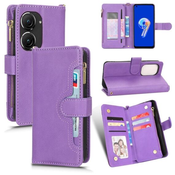 Per ASUS Zenfone 10/9 Custodia in pelle con cerniera texture Litchi (viola)