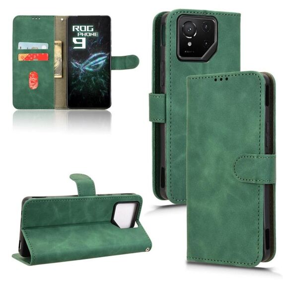 Per ASUS ROG Phone 9 Custodia in pelle magnetica Skin Feel Flip (verde)