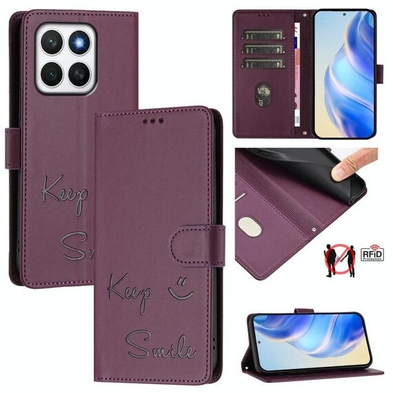 Per Honor X8c 4G Global Smile Embossing RFID Custodia in pelle per telefono (viola)