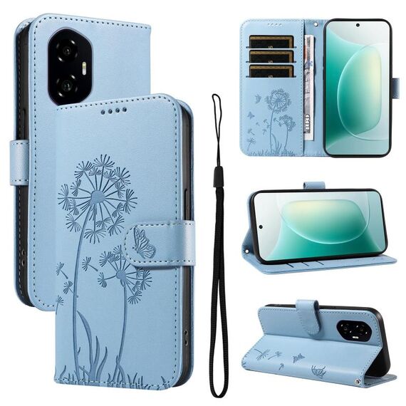 Custodia in pelle flip con motivo in rilievo a forma di dente di leone per Honor 300 (blu cielo)