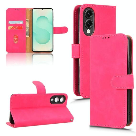 Per Samsung Galaxy S25 Edge 5G Custodia in pelle magnetica con chiusura magnetica (rosso rosa)