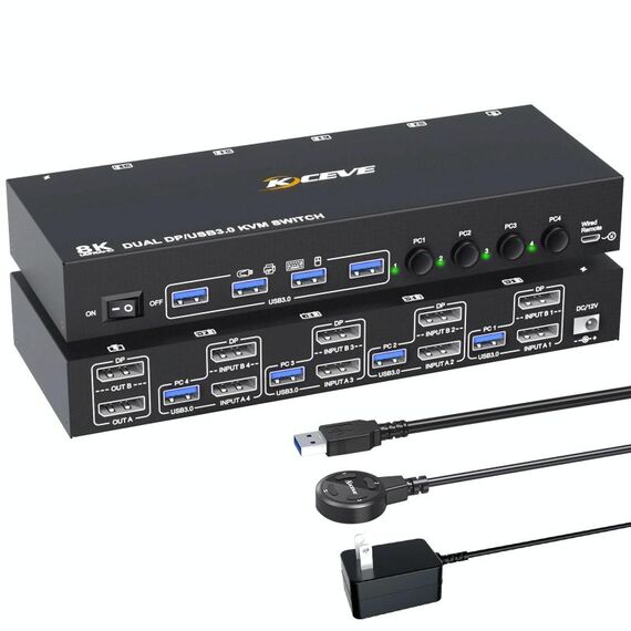 KC-KVM402DP 8K 30Hz 4 ingressi 2 uscite DP / USB3.0 Dual Monitor KVM Switch, spina UE