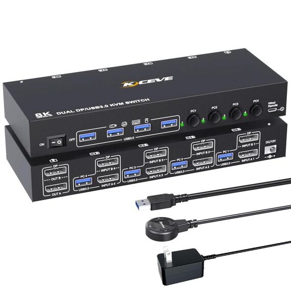 KC-KVM402DP 8K 30Hz 4 ingressi 2 uscite DP / USB3.0 Dual Monitor KVM Switch, spina UK