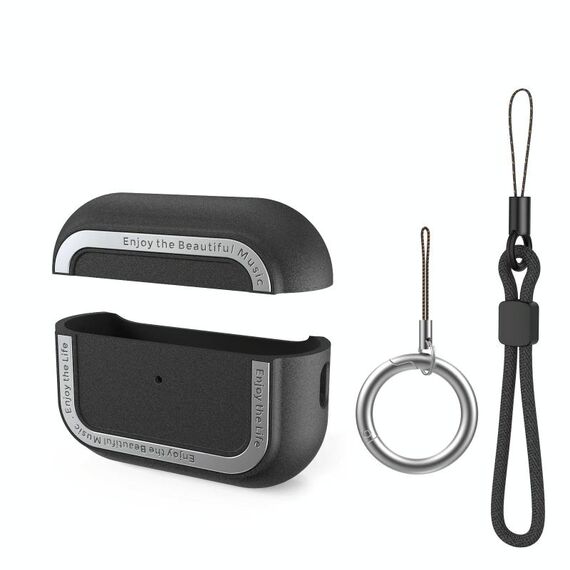 Per AirPods Pro 2 AhaStyle JY09 Custodia con doppio cordino in TPU+alluminio Custodia personalizzata (nero)