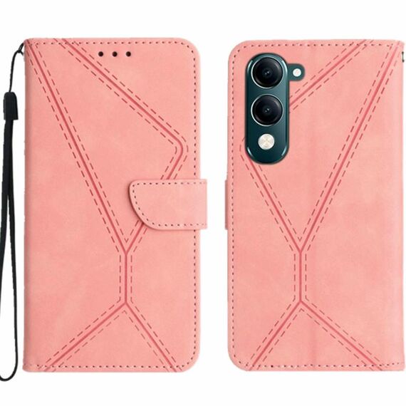 Per vivo Y04 4G / Y29s 5G Custodia per telefono in pelle goffrata con cuciture (rosa)