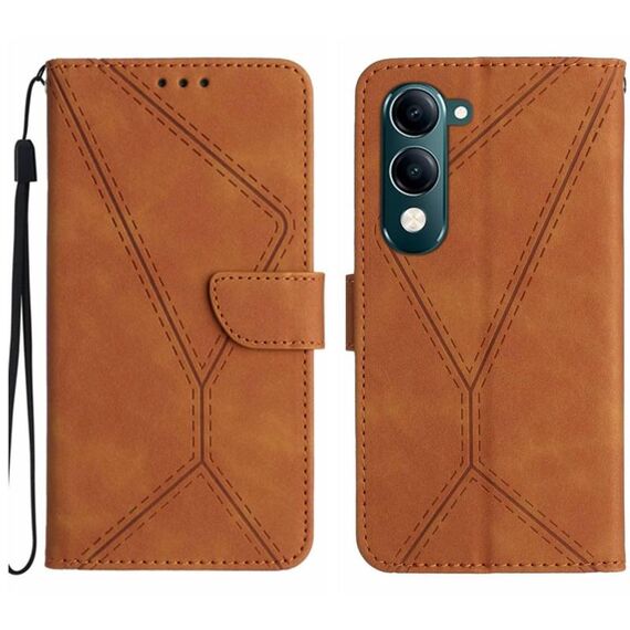 Per vivo Y04 4G / Y29s 5G Custodia per telefono in pelle goffrata con cuciture (marrone)