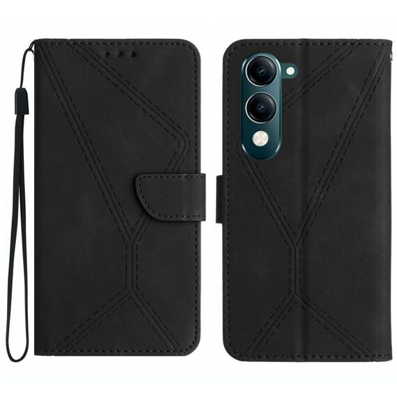 Per vivo Y04 4G / Y29s 5G Custodia per telefono in pelle goffrata con cuciture (nero)
