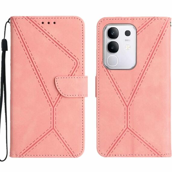 Per vivo Y29 4G Custodia per telefono in pelle con cuciture in rilievo (rosa)