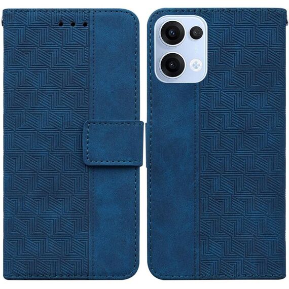 Per OPPO Reno13 Global Custodia per telefono in pelle con motivo geometrico in rilievo (blu)