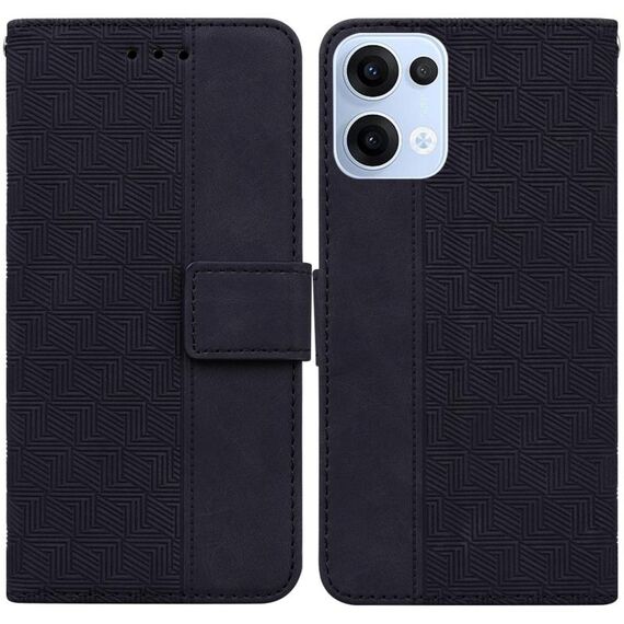 Per OPPO Reno13 Global Custodia per telefono in pelle con motivo geometrico in rilievo (nero)