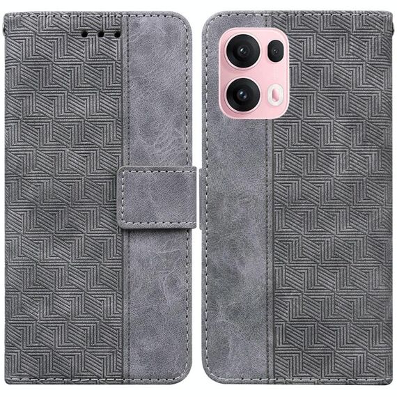 Per OPPO Reno13 Pro Custodia per telefono in pelle con motivo geometrico in rilievo globale (grigio)