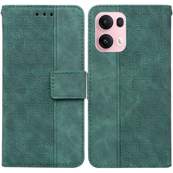 Per OPPO Reno13 Pro Custodia per telefono in pelle con motivo geometrico in rilievo globale (verde)