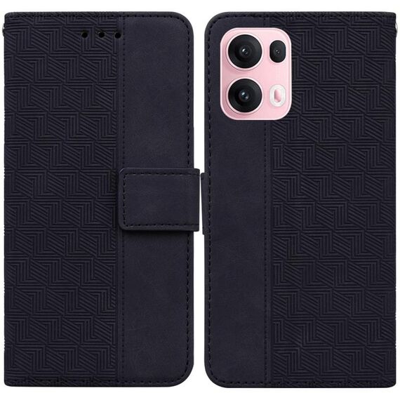 Per OPPO Reno13 Pro Custodia per telefono in pelle con motivo geometrico in rilievo globale (nero)
