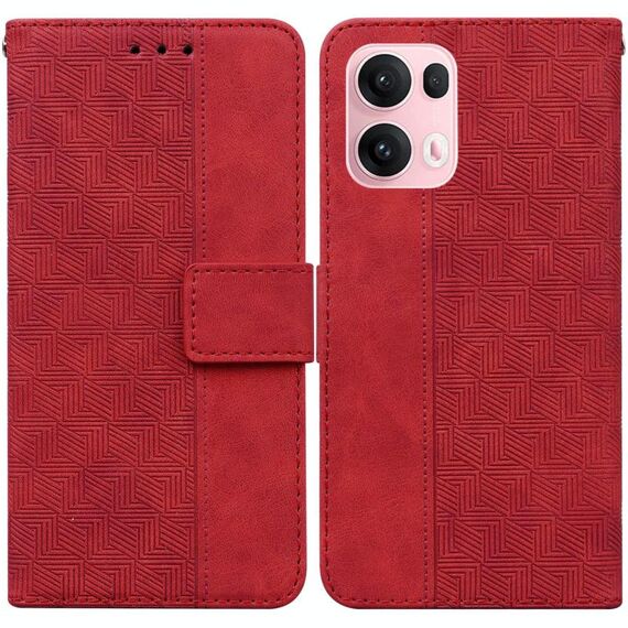 Per OPPO Reno13 Pro Custodia per telefono in pelle con motivo geometrico in rilievo globale (rosso)