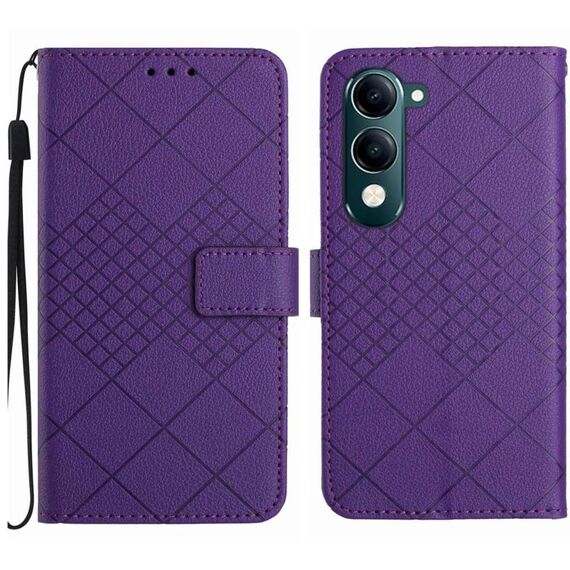 Per vivo Y04 4G / Y29s 5G Custodia in pelle con trama a griglia rombica (viola)