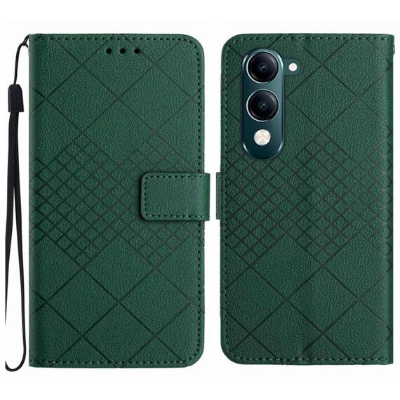Per vivo Y04 4G / Y29s 5G Custodia in pelle con trama a griglia rombica (verde)
