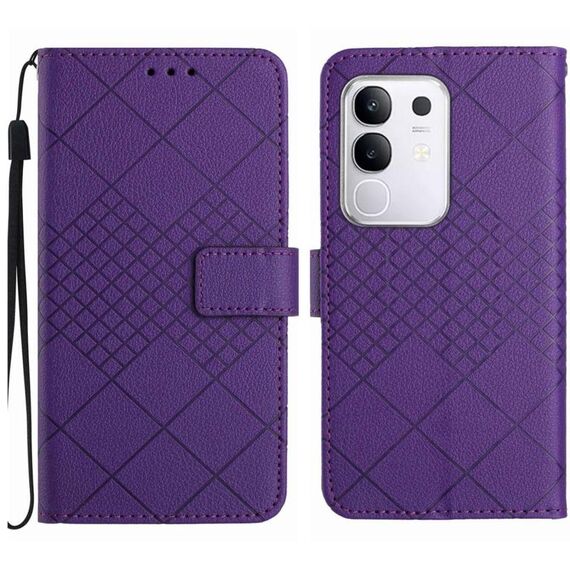 Per vivo Y29 4G Global Rhombic Grid Texture Custodia in pelle per telefono (viola)