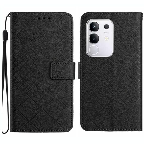 Per vivo Y29 4G Global Rhombic Grid Texture Custodia in pelle per telefono (nero)