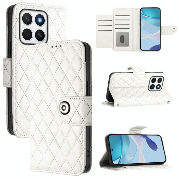 Per Honor X8c 4G Global Rhombic Texture Flip Custodia in pelle per telefono con cordino (bianco)