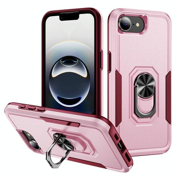 Per iPhone 16e Pioneer Armor Custodia per telefono in PC + TPU resistente con supporto (rosa + rosso rosa)