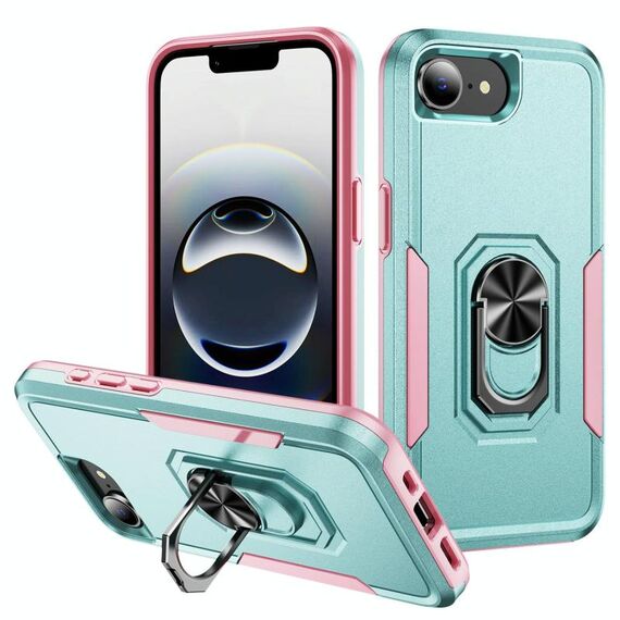 Per iPhone 16e Pioneer Armor Custodia per telefono in PC + TPU resistente con supporto (verde + rosa)