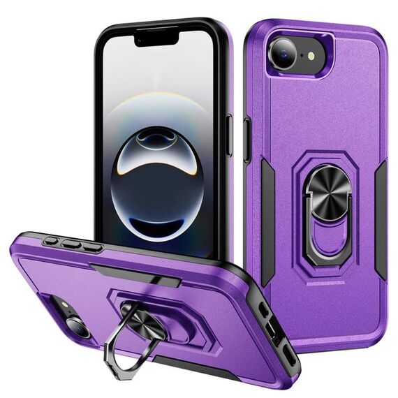 Per iPhone 16e Pioneer Armor Custodia per telefono in PC + TPU resistente con supporto (viola + nero)