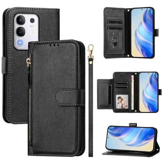 Per vivo Y29 4G Global Multi-Card Slots Zipper Wallet Custodia in pelle per telefono (nero)