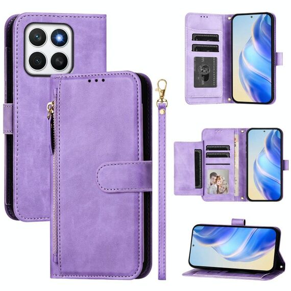 Per Honor X8c 4G Multi-Card Slots Zipper Wallet Custodia in pelle per telefono (viola)