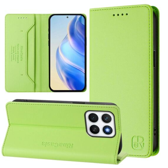 Per Honor X8c 4G RC01 Custodia per telefono in pelle RFID con ventosa magnetica a doppia piegatura (verde erba)
