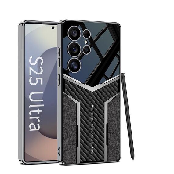 Per Samsung Galaxy S25 Ultra 5G GKK Plating TPU + Custodia per telefono in pelle Future Full Coverage, senza penna (nero)
