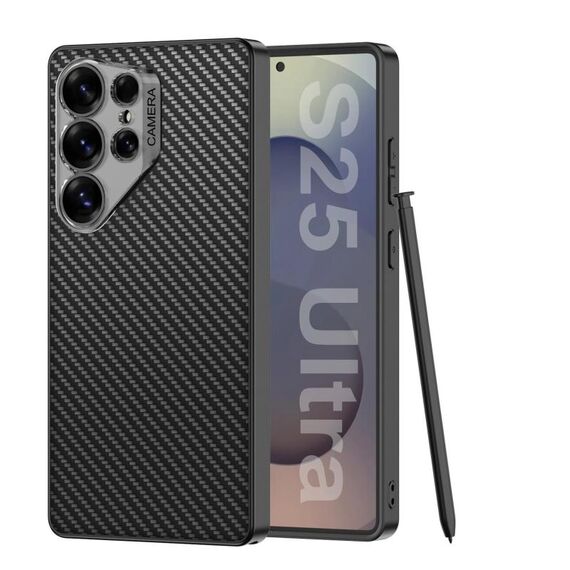 Per Samsung Galaxy S25 Ultra 5G GKK Ruijie Custodia per telefono ultrasottile in pelle, penna non inclusa (fibra di carbonio)