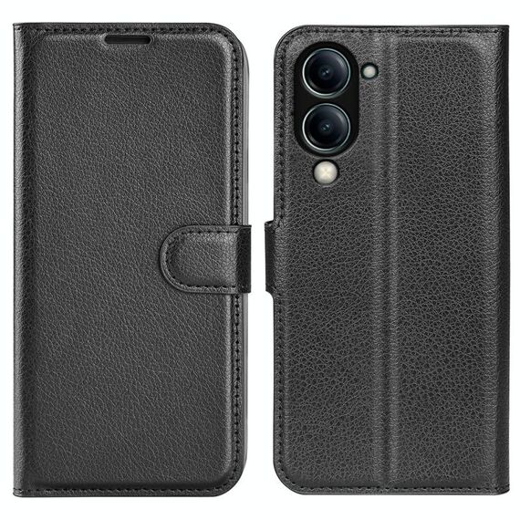 Per vivo Y04 / Y29s Custodia per telefono in pelle con texture Litchi orizzontale con supporto (nero)