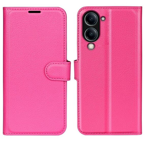 Per vivo Y04 / Y29s Custodia per telefono in pelle con texture Litchi orizzontale con supporto (rosso rosa)
