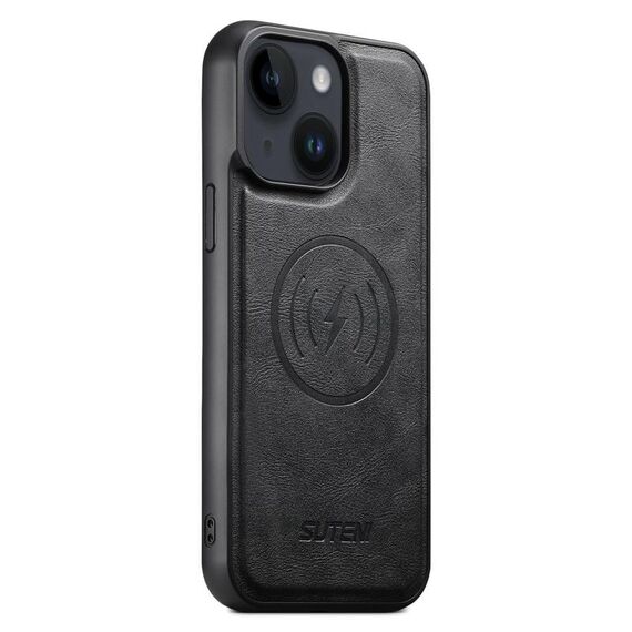 Per iPhone 14 Plus Suteni G5 Custodia magnetica in pelle di vacchetta MagSafe per telefono (nero)