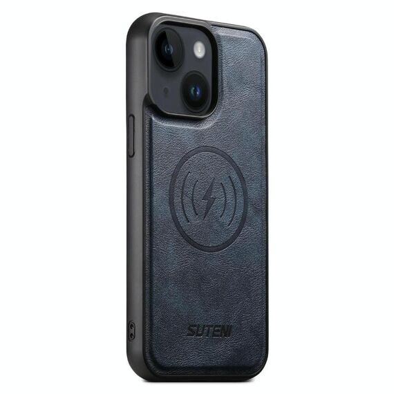 Per iPhone 14 Suteni G5 Custodia magnetica in pelle di vacchetta MagSafe per telefono (blu)